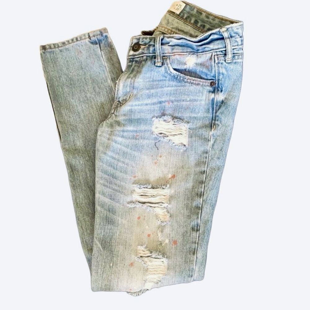 Hollister Light Wash Paint Splattered Distressed Jeans Size 1R